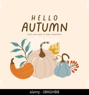 Carte d'automne, éléments confortables d'automne, conception pour affiches, bannière, cartes de voeux, autocollants, solde Illustration de Vecteur