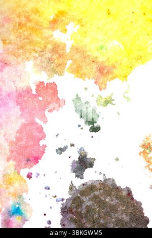 Explosion vibrante de multicolores Rainbow Watercolor Paint éclaboussures et cercles taches sur fond blanc Banque D'Images