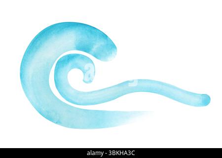 La vague stylisée est isolée sur un fond blanc. Illustration aquarelle de lignes turquoises. Pour un design marin Banque D'Images