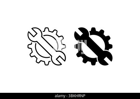 Jeu d'icônes de réparation. Icône noire représentant une clé et un engrenage, représentant la maintenance. Illustration de Vecteur