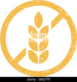 Icône sans gluten. Logo symbole pain sans gluten. Blé grain. L'aliment à base de fibres d'avoine contre la maladie coeliaque. Étiquette ronde orange isolée sur fond blanc Illustration de Vecteur