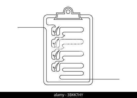 Presse-papiers avec liste de contrôle dessin d'art à une ligne continu symbole de productivité et de précision Illustration de Vecteur