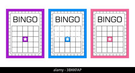 Collection of blank bingo cards for printing. Empty gambling sheets without numbers. Lotto and keno game ticket templates for casino events, party Illustration de Vecteur