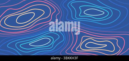 illustration vectorielle de lignes de contour topographiques abstraites vibrantes et modernes présentant des lignes colorées sur un fond bleu foncé Illustration de Vecteur