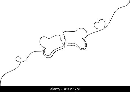 Vecteur minimaliste isolé en ligne continue d'os de chien Illustration de Vecteur