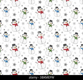 Motif sans couture de bonhomme de neige mignon de Noël. Illustration vectorielle d'encre de ligne graphique. pour paquet, design de vacances, tissu et textile. bannières, imprimez pour fab Illustration de Vecteur