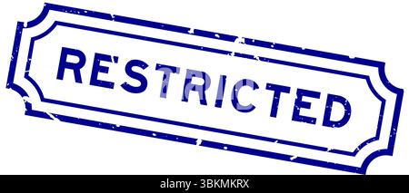 Grunge bleu mot restreint carré tampon en caoutchouc sur fond blanc Illustration de Vecteur