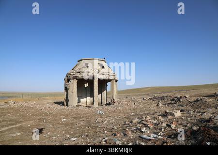 Restes d'une station radar soviétique en Mongolie Banque D'Images
