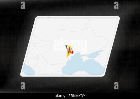 Moldavie mise en évidence dans les couleurs du drapeau sur la carte géographique. Carte moderne sur un fond abstrait sombre. Illustration de Vecteur
