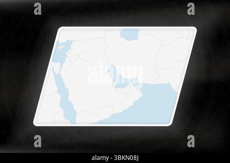 Bahreïn mis en évidence dans les couleurs du drapeau sur la carte géographique. Carte moderne sur un fond abstrait sombre. Illustration de Vecteur