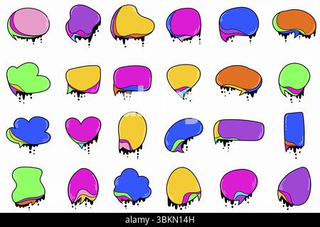 Bulle de chat dessinée à la main avec des couleurs psihedelic. Bulles vocales de communication pour sélectionner du texte. Illustration de Vecteur