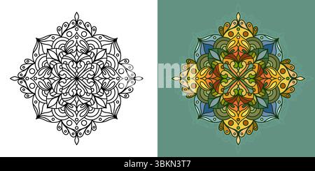 Mandala coloré créatif, design simple parfait pour relaxer livre de coloriage, autocollants, motifs, yoga, planificateurs, calendriers. Mandala bohème Illustration de Vecteur