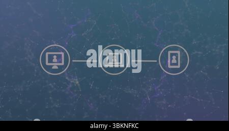 Connexion des icônes d'appareil montrant les silhouettes de l'utilisateur dans le réseau numérique, avec des nœuds de données et des lignes Banque D'Images