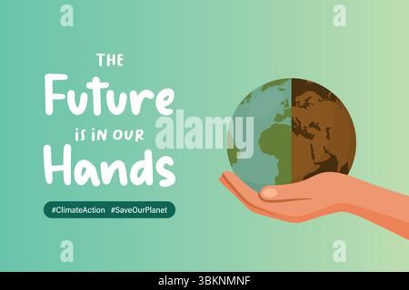 Affiche du jour de la Terre avec globe terrestre. Sauver la planète, réchauffement climatique, vecteur de changement climatique, icône d'écologie, bannière de soins de la nature, planète verte, Terre Illustration de Vecteur