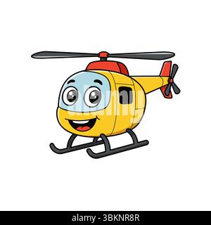 Personnage de dessin animé amusant d'hélicoptère jaune mignon sur fond blanc Illustration de Vecteur