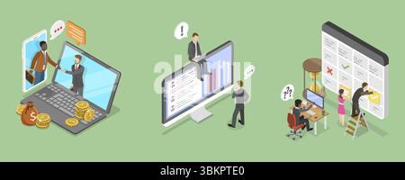 Illustration plate isométrique 3D de la gestion des parties prenantes, du partenariat et de la collaboration Banque D'Images