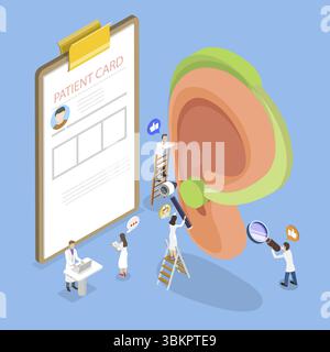 Illustration plate isométrique 3D de la surdité, perte d'audition Banque D'Images