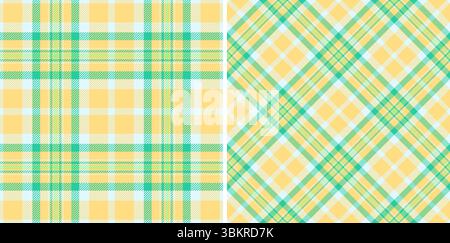 Deux motifs écossais sans couture. Un classique, une diagonale. Schéma de couleurs jaune vert pastel. Idéal pour les textiles, les arrière-plans, les dessins. Cache-œil polyvalent Illustration de Vecteur