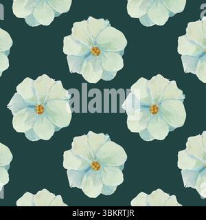 Motif aquarelle de fleurs d'abricot bleu pâle sur un fond vert foncé. Motif floral vintage pour papier d'emballage et décoration. Fleurs de jardinage. Illustration de Vecteur