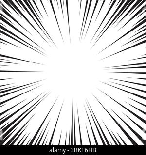 Fond de lignes radiales noir et blanc de bande dessinée. Explosion d'action de super-héros, manga comique anime rapide lignes de mouvement cadre vectoriel d'effet. Illustration de Vecteur