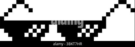 Icône de lunettes de pixel, pixel art Shades cool Thug Life meme glasses vecteur symbole, élément pixelisé de mème gangster 8 bits, lunettes de soleil rétro 3D. Illustration de Vecteur