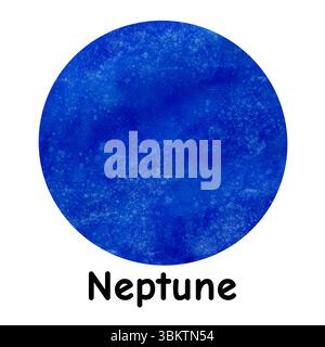 Belle planète Neptune du système solaire spatial isolée sur fond blanc. Illustration numérique aquarelle Banque D'Images