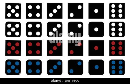 Pile colorée de dés sur fond blanc - parfait pour les jeux de société et les nuits de casino Illustration de Vecteur