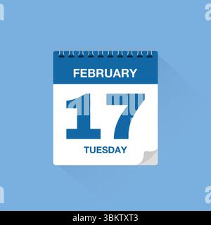 Calendrier avec la date du 17 février. Vecteur d'icône de calendrier de jour, rappel de calendrier d'événement, signe de date de calendrier d'affaires, modèle d'échéance, symbole de rendez-vous Illustration de Vecteur