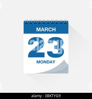 Calendrier journalier avec la date du 23 mars. Vecteur d'icône de calendrier. Rappel de calendrier d'événements, signe de date de planning professionnel, modèle d'échéance, symbole de rendez-vous Illustration de Vecteur