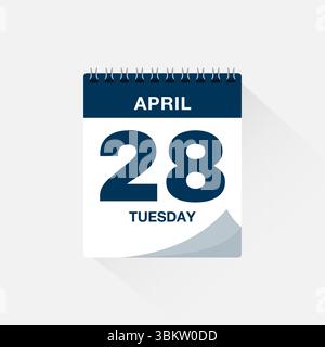 Calendrier avec date avril 28. Vecteur d'icône de calendrier de jour, rappel de calendrier d'événement, signe de date de calendrier d'affaires, modèle d'échéance, symbole de rendez-vous Illustration de Vecteur