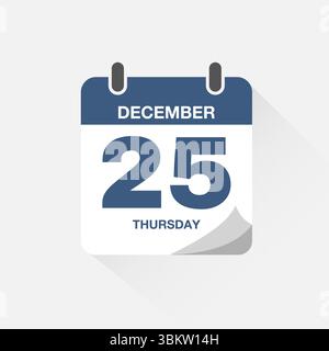 Calendrier journalier avec date décembre 25. Vecteur d'icône de calendrier. Rappel de calendrier d'événements, signe de date de planning professionnel, modèle d'échéance, symbole de rendez-vous Illustration de Vecteur