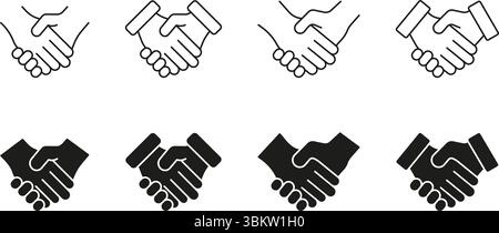 Jeu d'icônes d'accord d'établissement de liaison. Partenariat commercial, collaboration et accord Outline et Silhouette Symbol Collection. Réseau professionnel Illustration de Vecteur