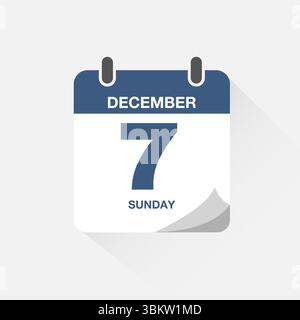 Calendrier journalier avec date 7 décembre. Vecteur d'icône de calendrier. Rappel de calendrier d'événements, signe de date de planning professionnel, modèle d'échéance, symbole de rendez-vous Illustration de Vecteur