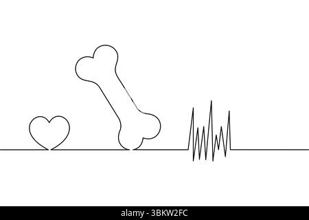 Symbole d'os d'animal familier une ligne dessin vectoriel minimal Illustration de Vecteur