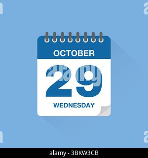 Calendrier journalier avec date octobre 29. Vecteur d'icône de calendrier. Rappel de calendrier d'événements, signe de date de planification de réunion d'affaires, symbole de date de rendez-vous. Illustration de Vecteur