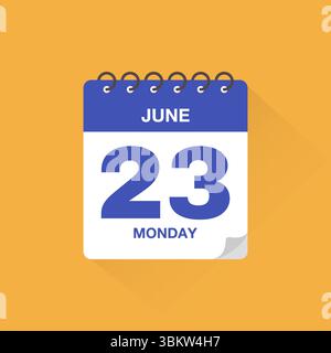 Calendrier journalier avec la date du 23 juin. Vecteur d'icône de calendrier. Rappel de calendrier d'événements, signe de calendrier de réunion d'affaires, modèle d'échéance, symbole de rendez-vous Illustration de Vecteur