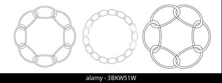 Contours des répétitions en chaîne. Les chaînes en métal lourd relient les ornements de ligne de modèle sans couture, dessinant les bordures de fer isolées Illustration de Vecteur