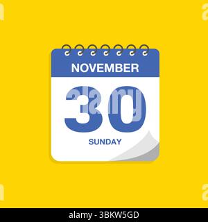 Calendrier journalier avec date novembre 30. Vecteur d'icône de calendrier. Rappel de calendrier d'événements, signe de date de planification de réunion d'affaires, symbole de date de rendez-vous. Illustration de Vecteur