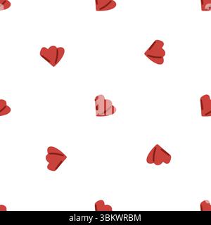 Cartes de voeux rouges de dessin animé en forme de coeurs disposés en répétition sans couture. Style plat avec des éléments simples sur fond blanc. Illustration de Vecteur