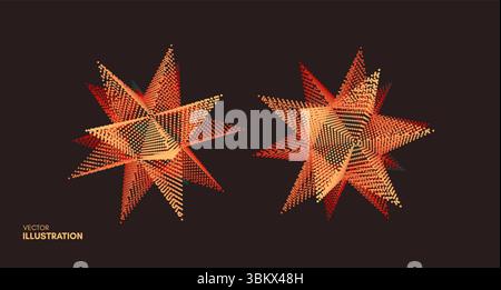 Cristal. Objet avec des points. Grille moléculaire. La technologie 3D style avec panneaux de particules - aggloméré. Vector illustration. Structure de connexion futuriste de la chimie et de la s Illustration de Vecteur