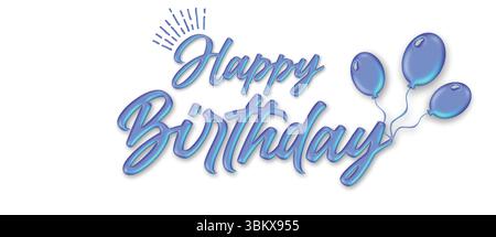Typographie 3D Happy Birthday avec ballons et confettis sur fond clair – conception de bannière festive. Illustration de Vecteur