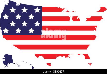 Illustration vectorielle de la carte de l'Amérique avec recouvrement de drapeau. Idéal pour les thèmes patriotiques, les voyages, l'éducation, le jour de l'indépendance et les projets d'identité nationale. Illustration de Vecteur