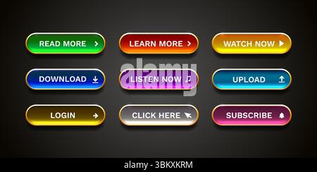 Cliquez ici ensemble de boutons, cliquez sur le lien souris, fond transparent. Vecteur Illustration de Vecteur