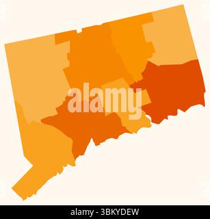 Carte du Connecticut avec les comtés. Juste une simple carte de la frontière de l'État avec la division du comté. Palette de couleurs orange. Illustration de Vecteur