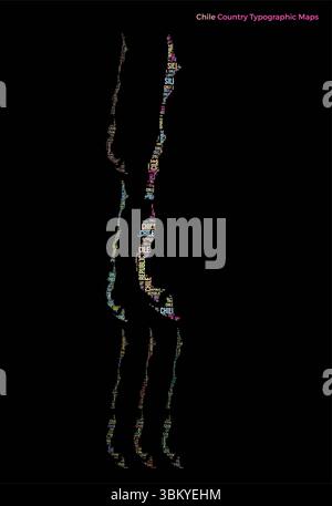 Chili. Ensemble d'illustrations de pays de style typographique. Chili construction de forme de carte des noms de pays horizontaux et verticaux. Illustration vectorielle. Illustration de Vecteur