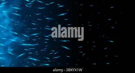 Feu bleu et fumée glacée avec des étincelles de néon et des particules incandescentes. Fond vectoriel abstrait sombre avec brouillard, chaleur et éruption magique. Jeu de fantaisie, énergie chaude ou fond d'écran effet sorcellerie. Illustration de Vecteur
