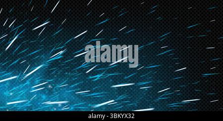 Papier peint à flamme bleue et fumée avec lueur néon abstraite et étincelles glacées. La texture vectorielle mélange les particules magiques, la chaleur et le brouillard. Fond sombre avec braises volantes, bokeh et énergie lumineuse. Illustration de Vecteur