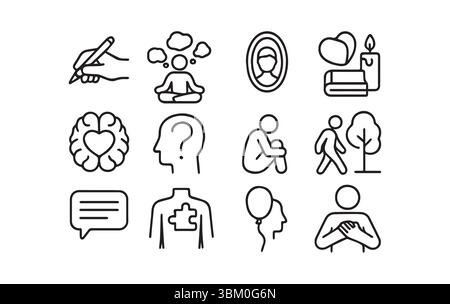 Pictogrammes conceptuels de santé mentale montrant l'empathie et la pleine conscience Illustration de Vecteur