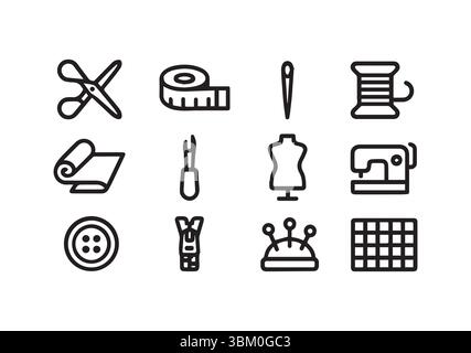 Sewing Essentials Une collection d'outils pour les projets d'artisanat et de confection Illustration de Vecteur