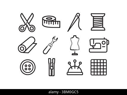 Sewing Essentials Une collection d'outils pour les projets d'artisanat et de confection Illustration de Vecteur
